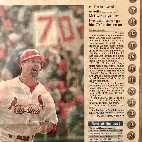 Framed Baseball Newspaper Article in Brown Frame Mark McGuire 13/16 inch - Picture 9 of 13